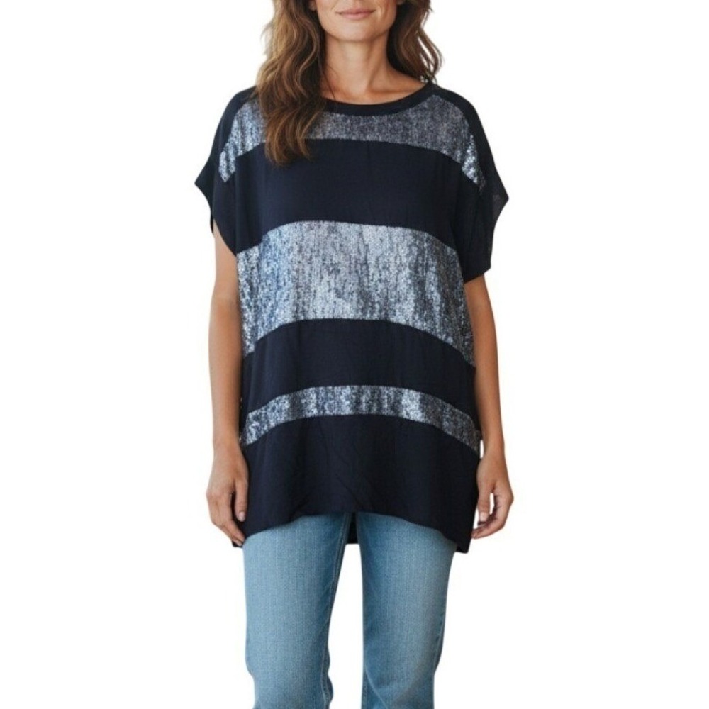 ALL SAINTS Fern Tee Tunic Dress Sequin Embellished Black Silk Blend Womens 6